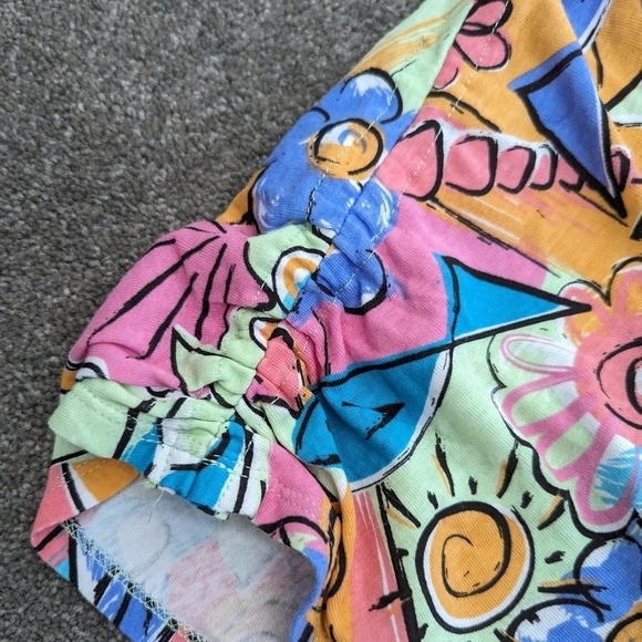 LULU-B floral bird print sequin cotton multicolor Tshirt batwing size Small - Picture 3 of 11